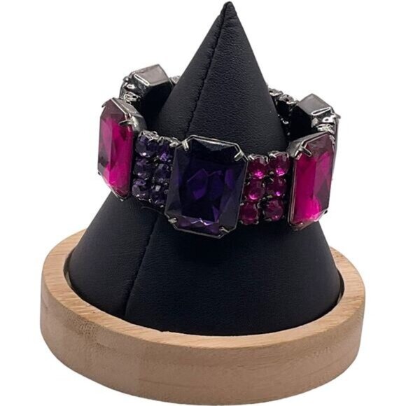 Vintage Inspired Stretch Bracelet Large Pink & Purple Acrylic Gemstones - Picture 5 of 7